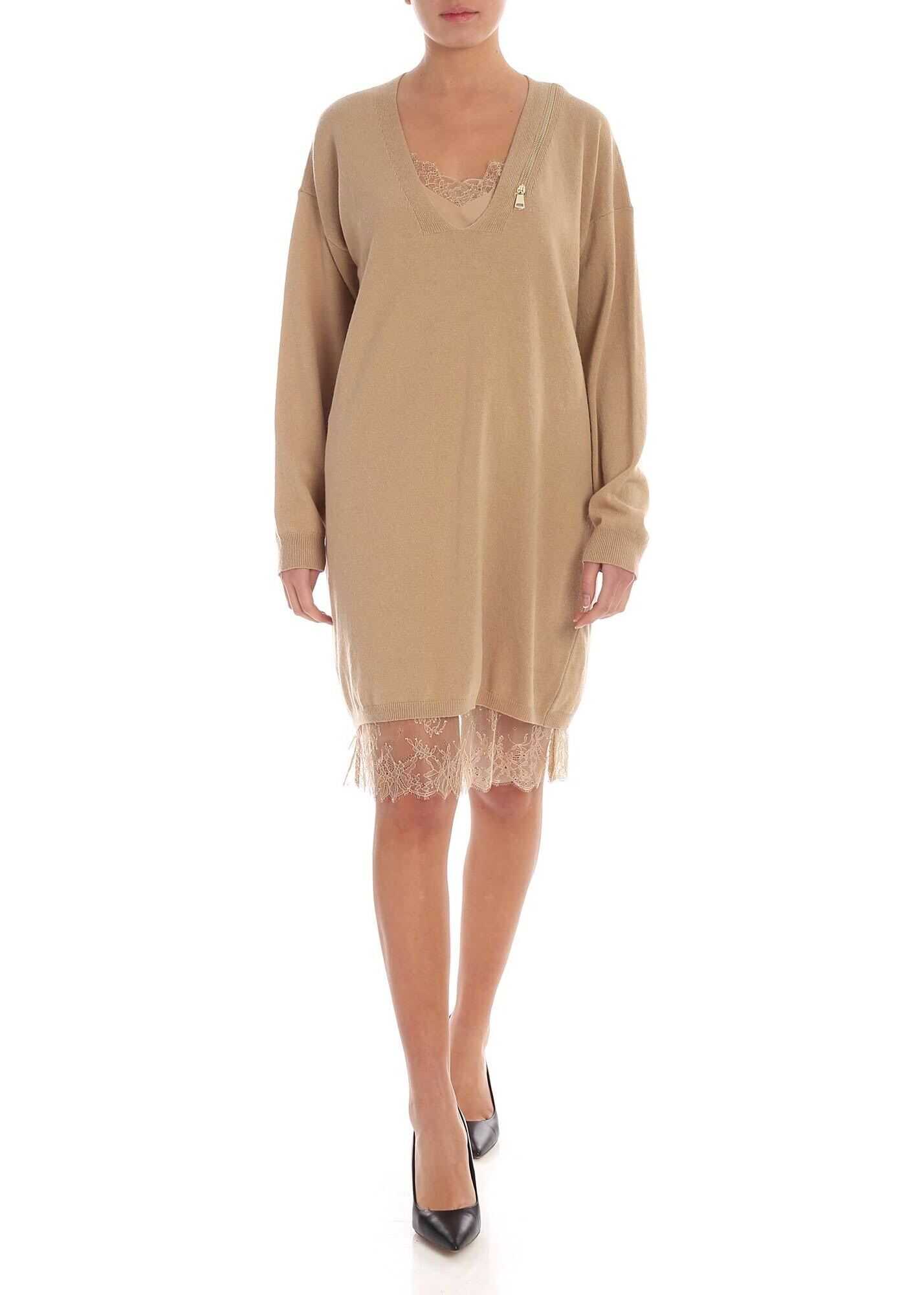 Twin-set Simona Barbieri Dress In Camel-Color With Petticoat Camel