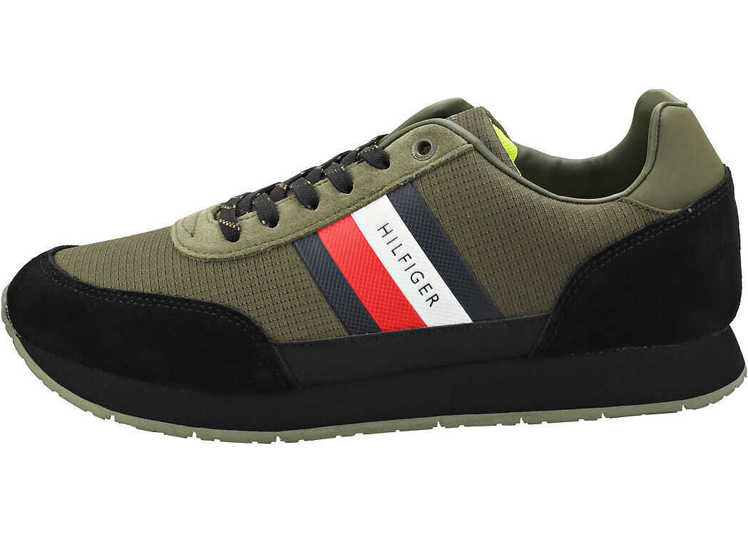 Tommy Hilfiger Corporate Mix Flag Runner Fashion Trainers In Green Black Green