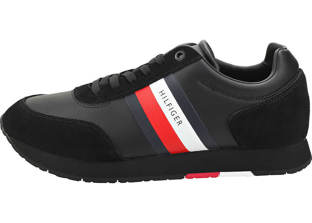 Tommy Hilfiger Corporate Leather Flag Runner Fashion Trainers In Black Black