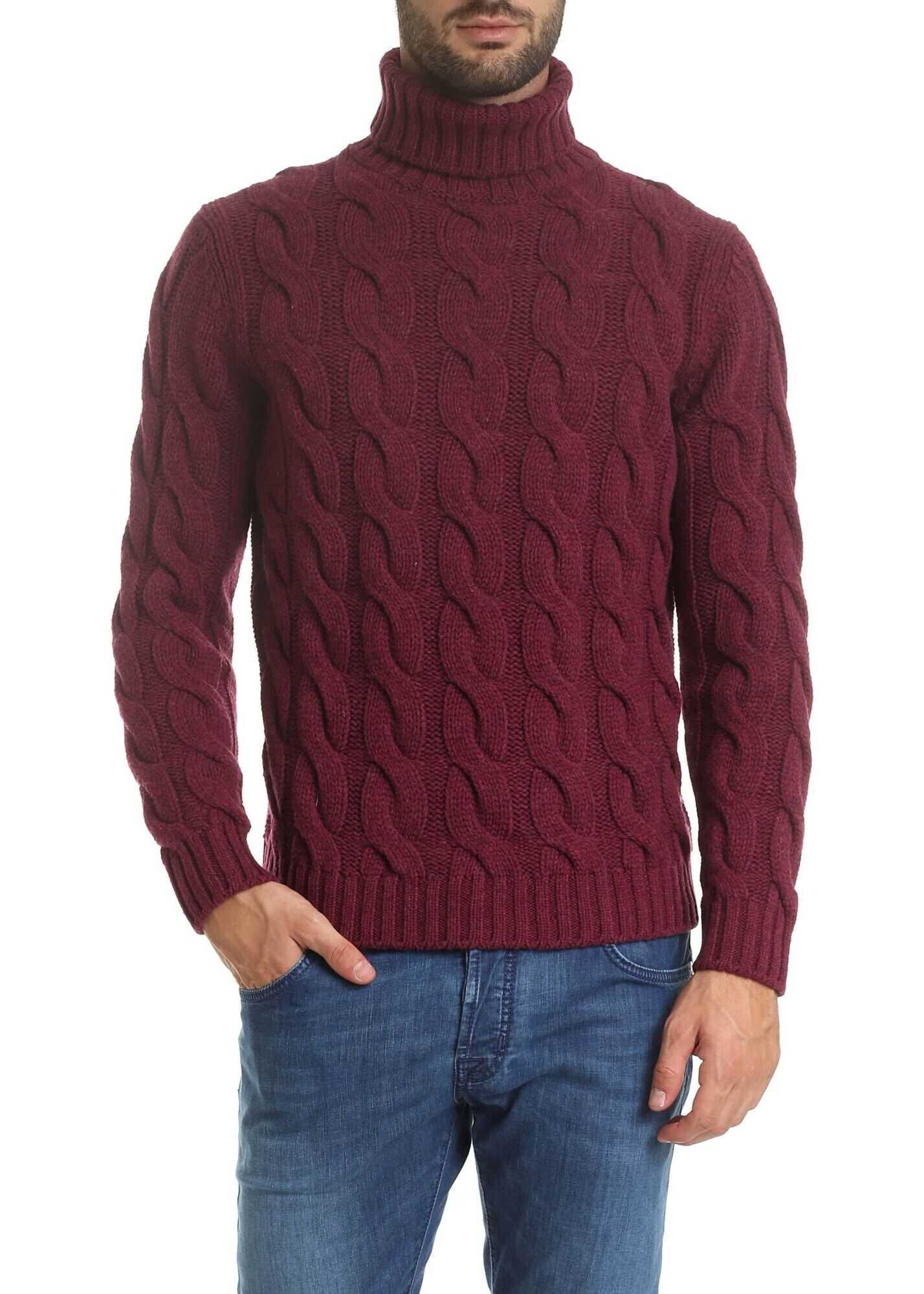 Kangra Cashmere Turtleneck In Burgundy With Braids* Red