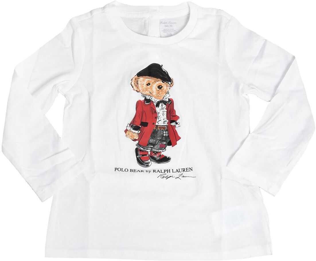 Long Sleeves T-Shirt In White With Bear Printed