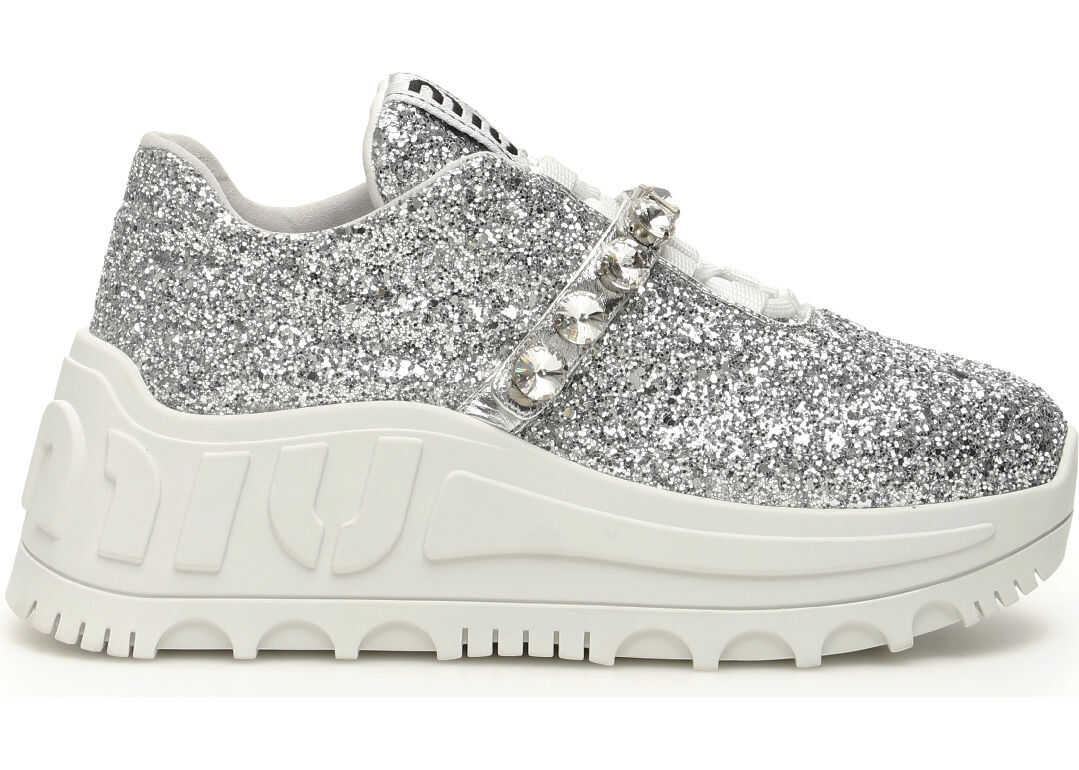 Miu Miu Crystal Glitter Sneakers ARGENTO