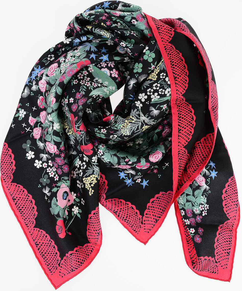 Valentino Garavani 85x85cm Floral Printed Foulard BLACK