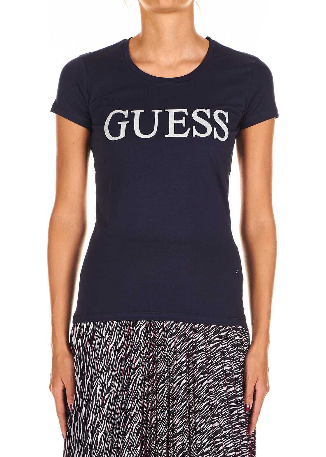 GUESS T-shirt with glitter logo Blue