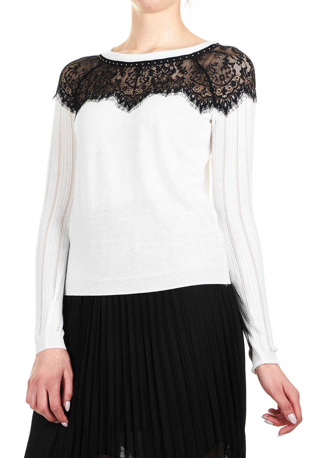 GUESS Sweater with lace insert White