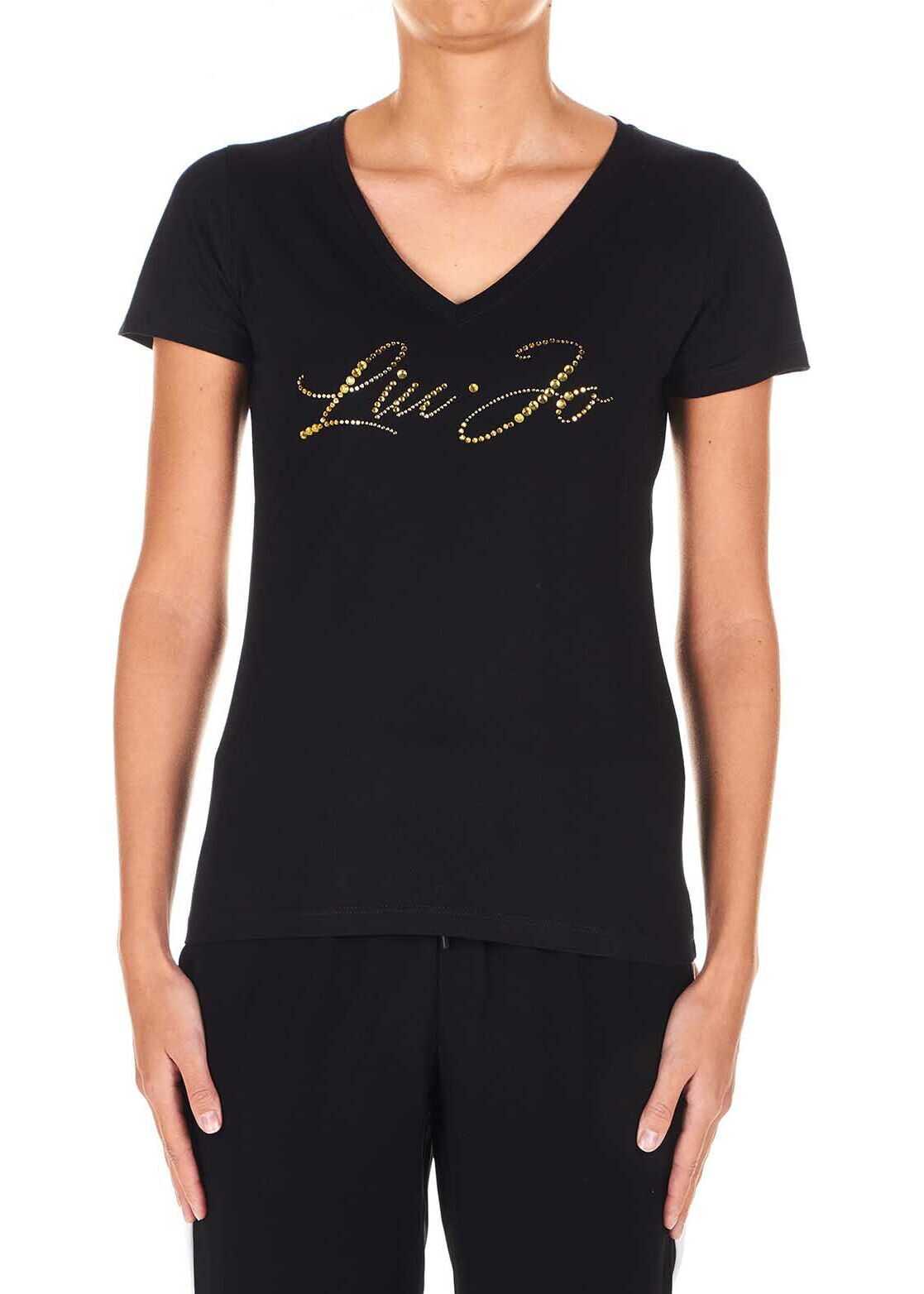 Liu Jo T-shirt with strass logo Black
