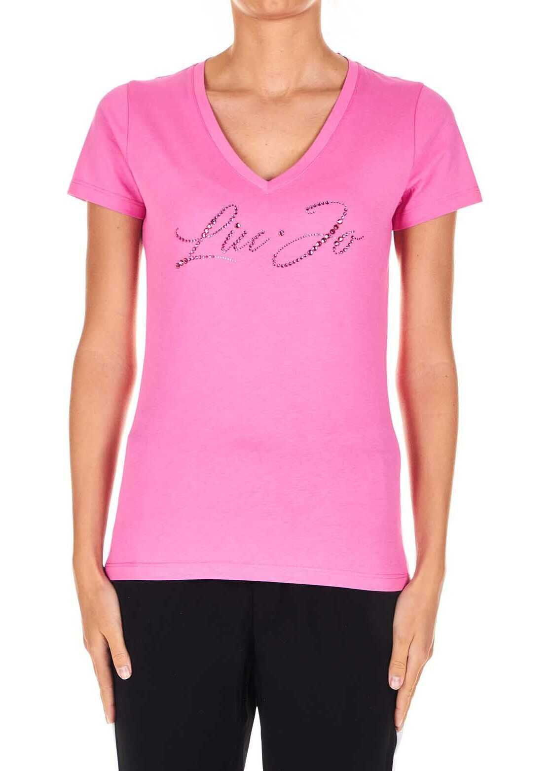 Liu Jo T-shirt with strass logo Pink