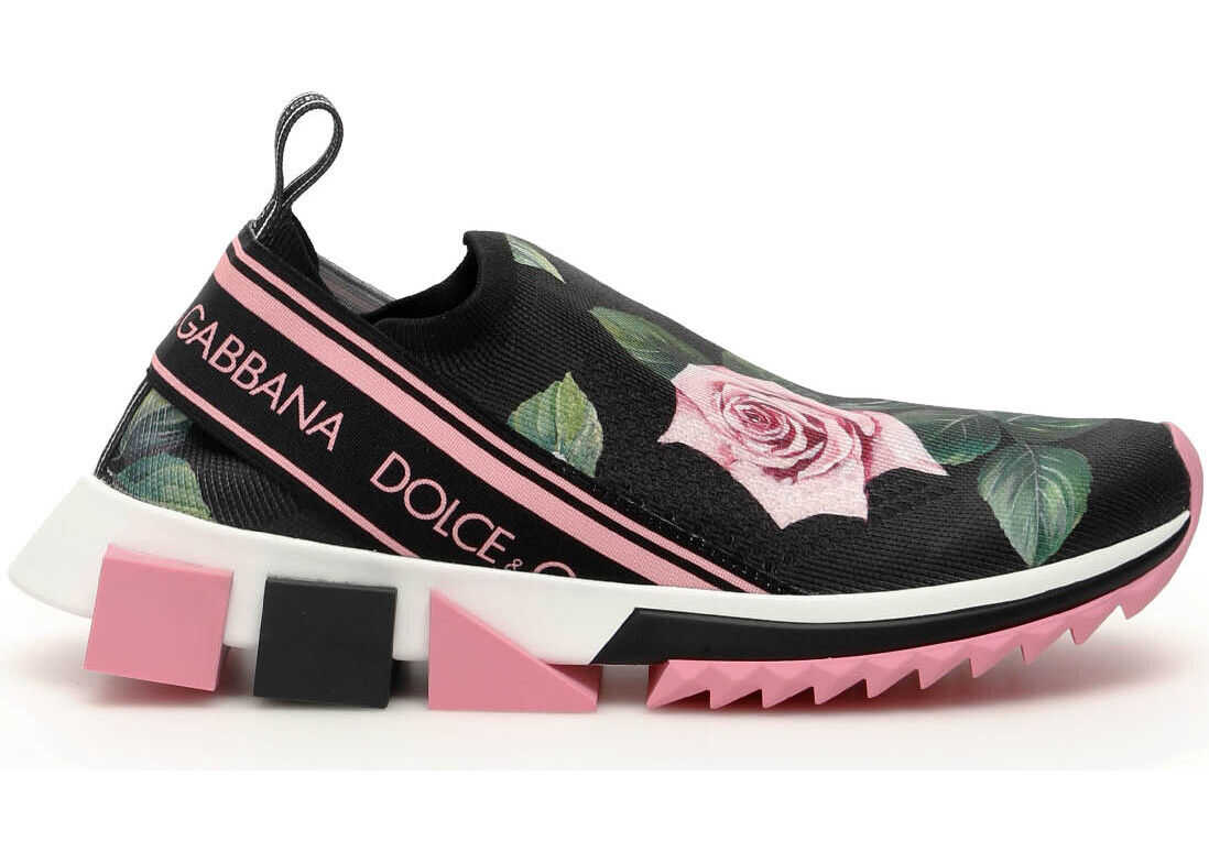 Dolce & Gabbana Rose Print Running Sneakers ROSE ROSA FDO NERO