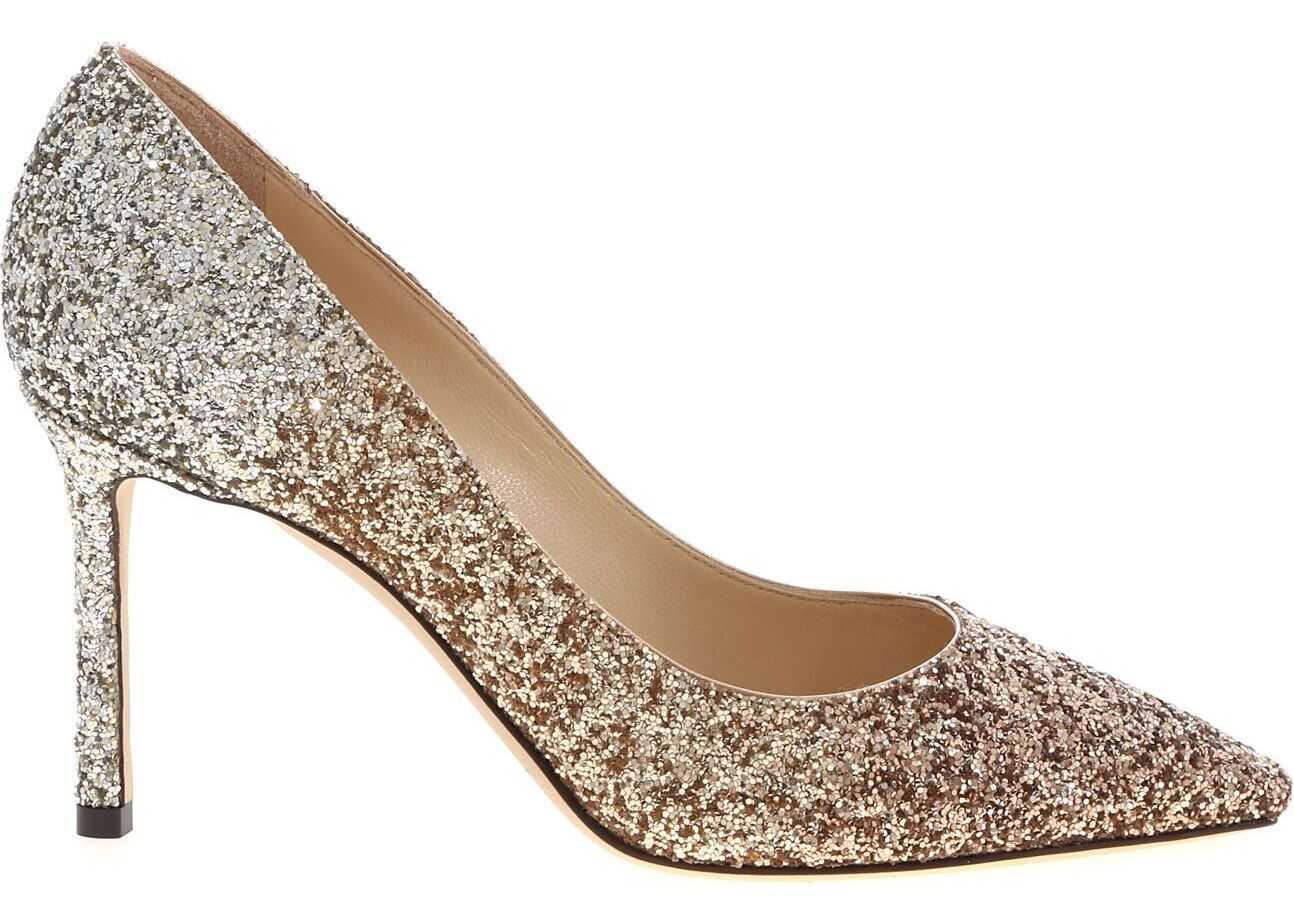 Jimmy Choo Glittered Romy 85 Pumps Silver