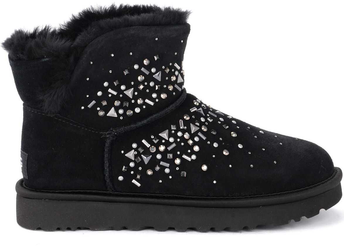 UGG Classic Galaxy Bling Mini Ankle Boots In Black Leather With Crystals* Black