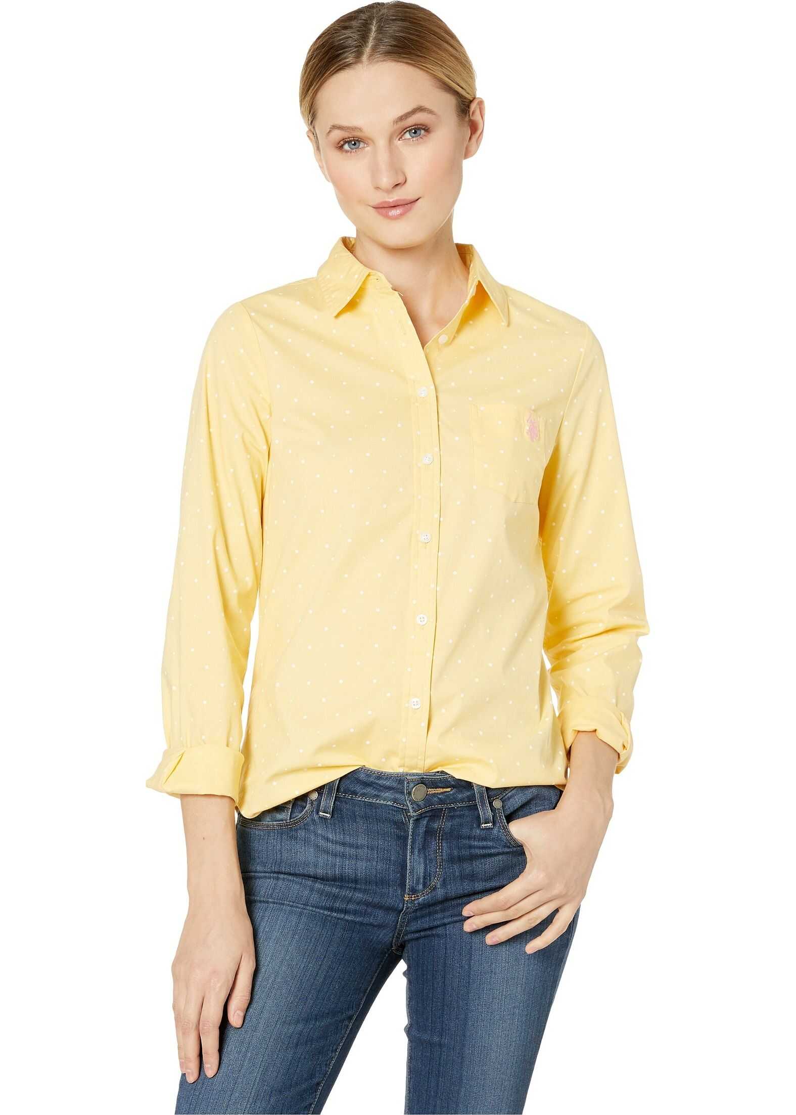 Camasa U.S. POLO ASSN. Long Sleeve Dot Stretch Poplin Shirt Acapulco Yellow