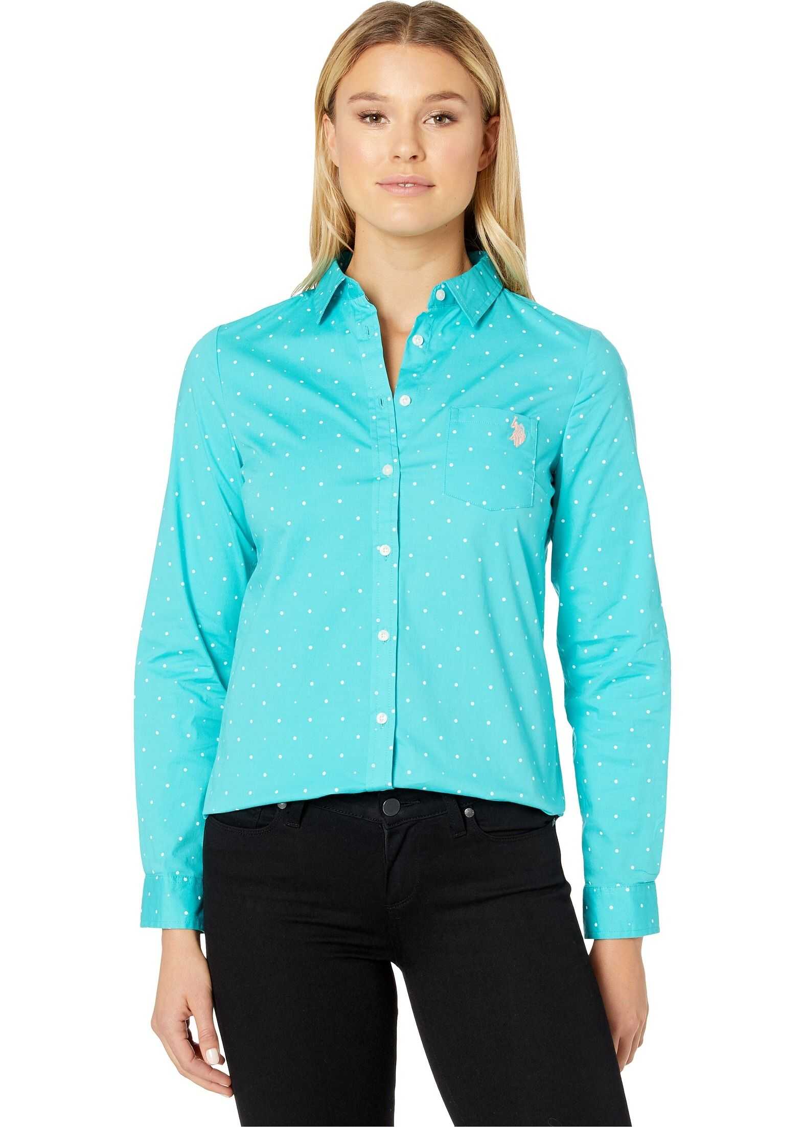 U.S. POLO ASSN. Long Sleeve Dot Stretch Poplin Shirt Astral Turquoise