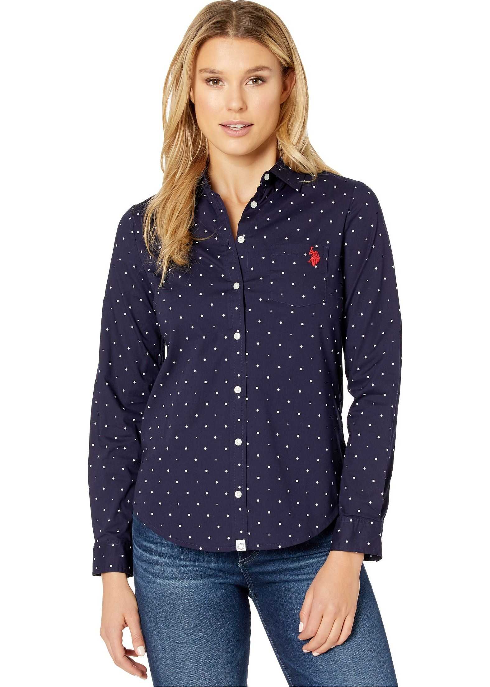 Camasa U.S. POLO ASSN. Long Sleeve Dot Stretch Poplin Shirt Evening Blue