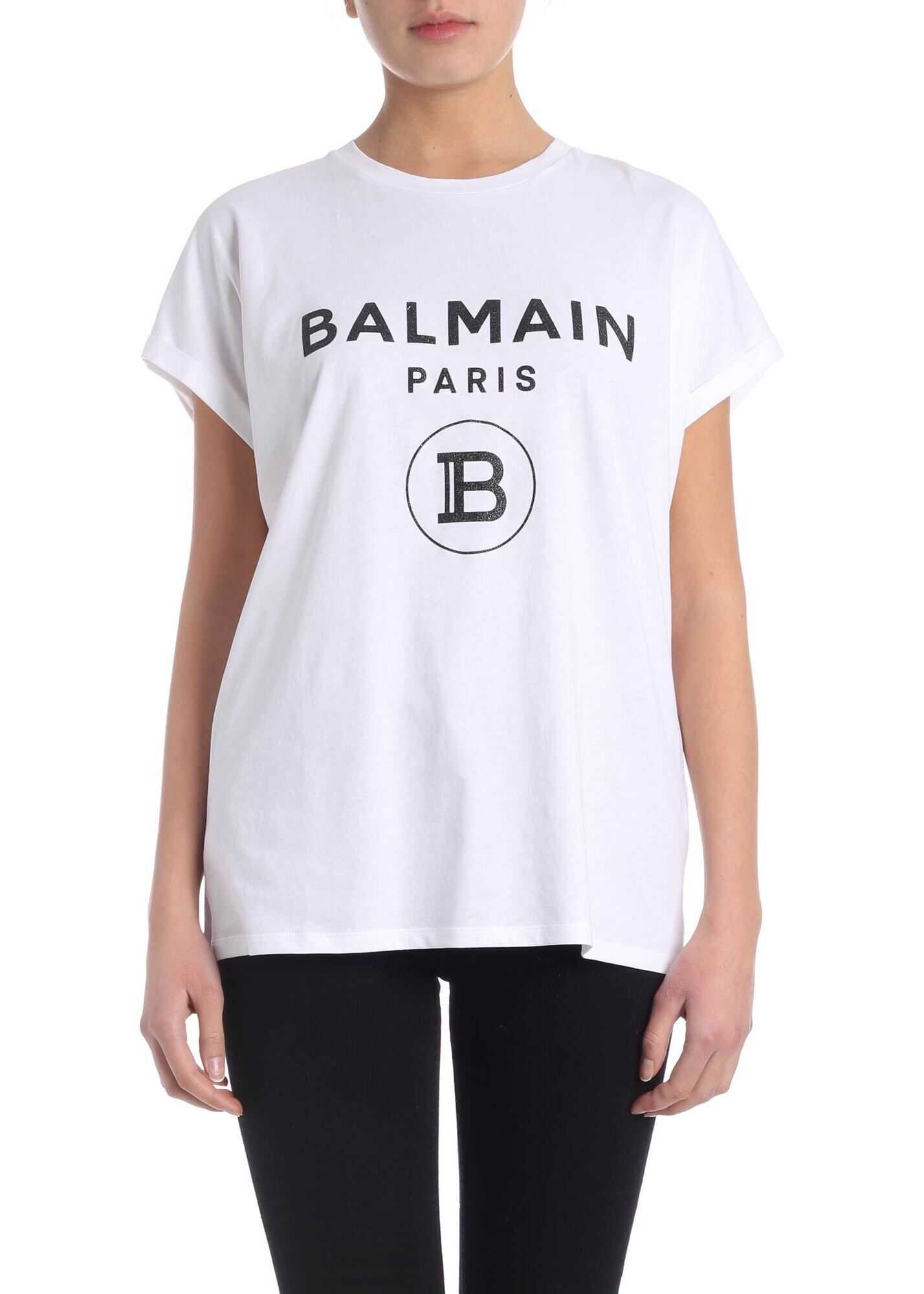 Balmain Glitter Logo T-Shirt In White White