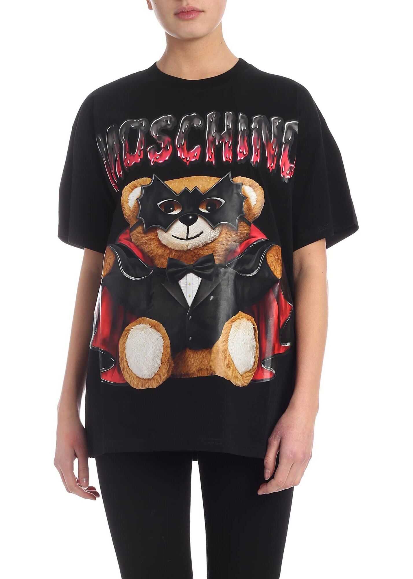 Moschino Teddy Bear Bat T-Shirt In Black Black