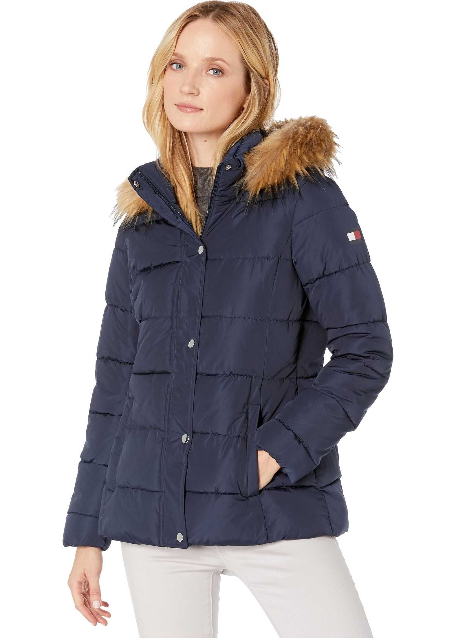Tommy Hilfiger 27" Faux Fur Hooded Puffer* Navy