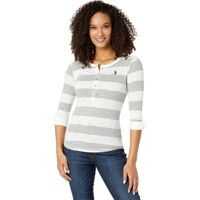 Bluze Rugby Stripe Placket Knit Top Femei
