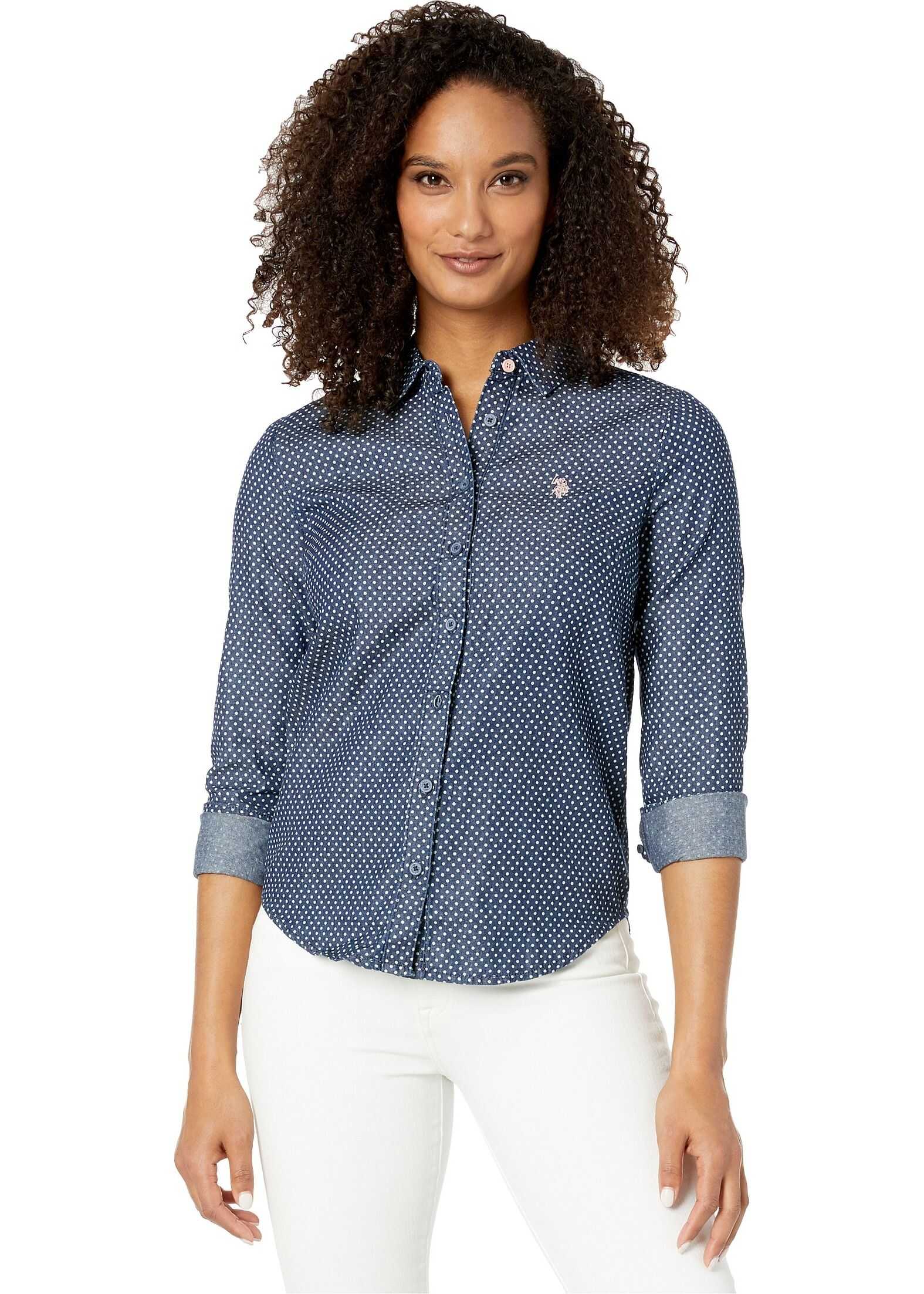 U.S. POLO ASSN. Long Sleeve Dot Denim Shirt Denim Blue