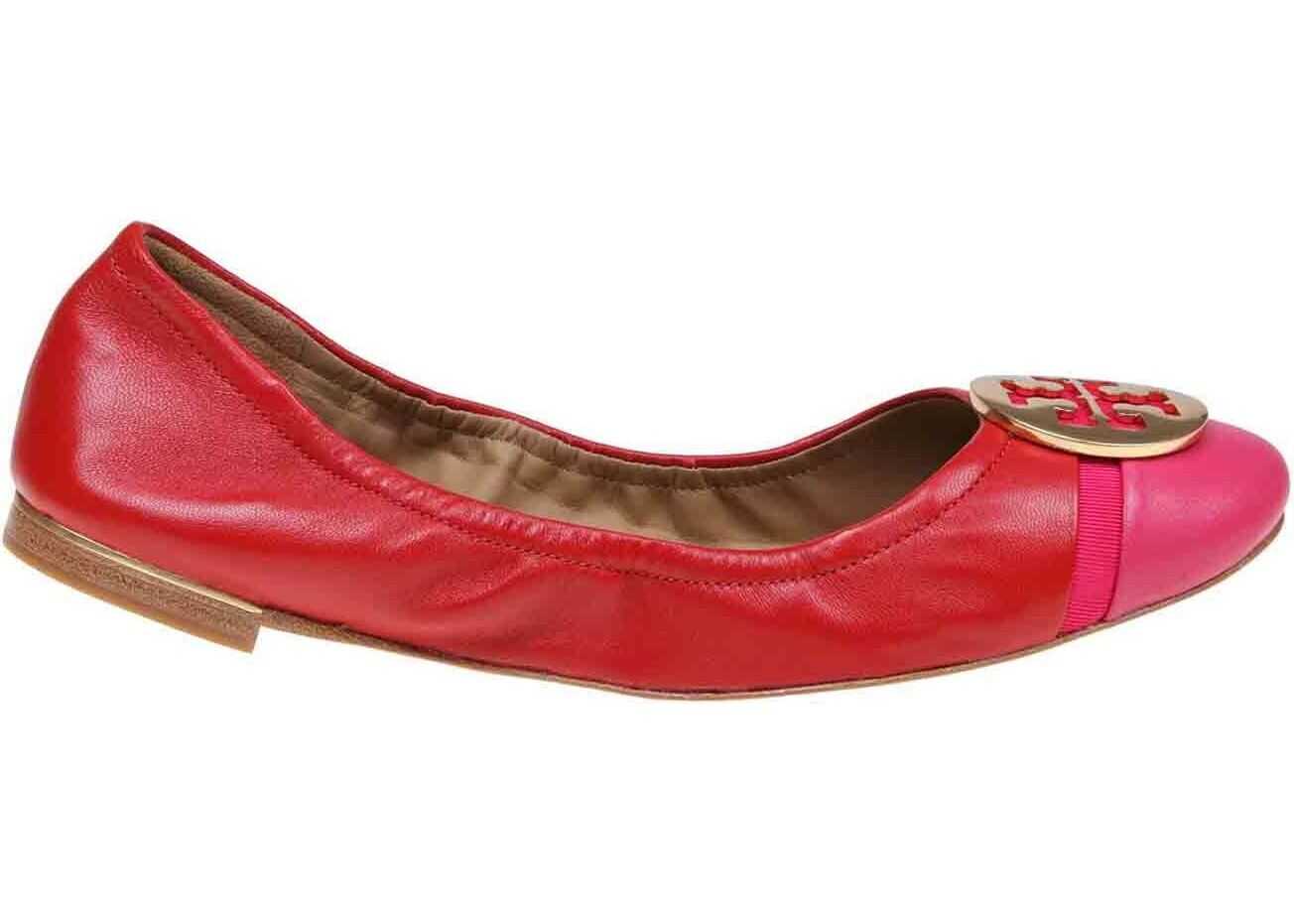 Balerin Tory Burch Minnie Cap-Toe Ballet Flats In Red And Fuchsia Red