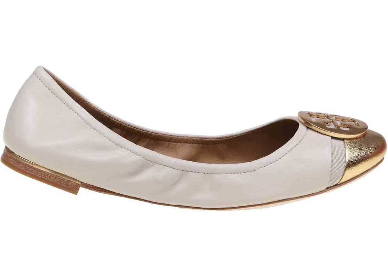 Balerin Tory Burch Minnie Cap-Toe Ballet Flats In Cream Color Cream