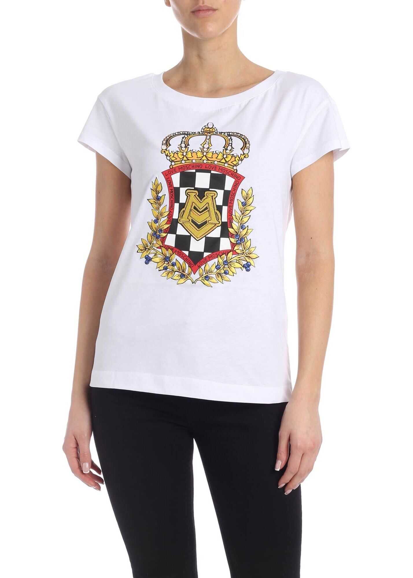 LOVE Moschino Printed And Rhinestones T-Shirt In White White