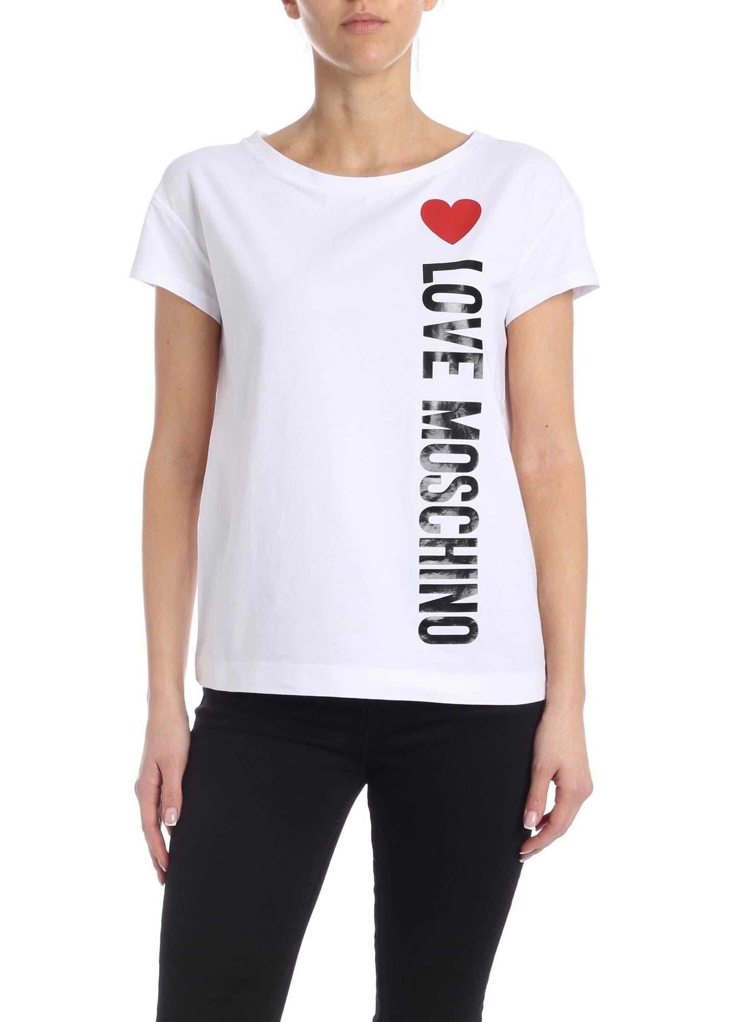 LOVE Moschino Vertical Logo T-Shirt In White White