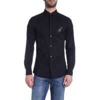 Camasi slim fit Shirt In Black With Logo On The Chest Barbati