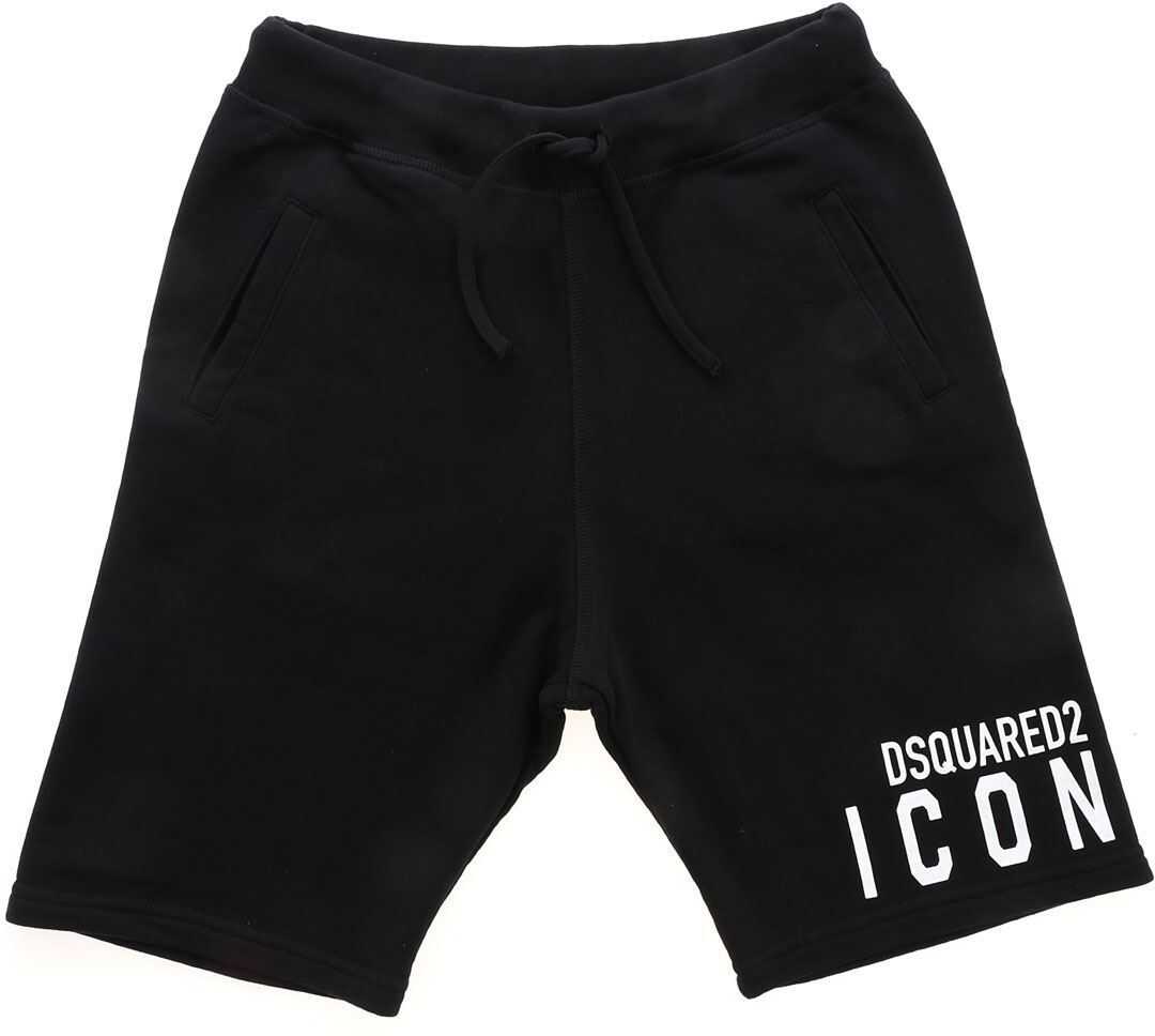 DSQUARED2 Black Bermuda Shorts With White Icon Print Black