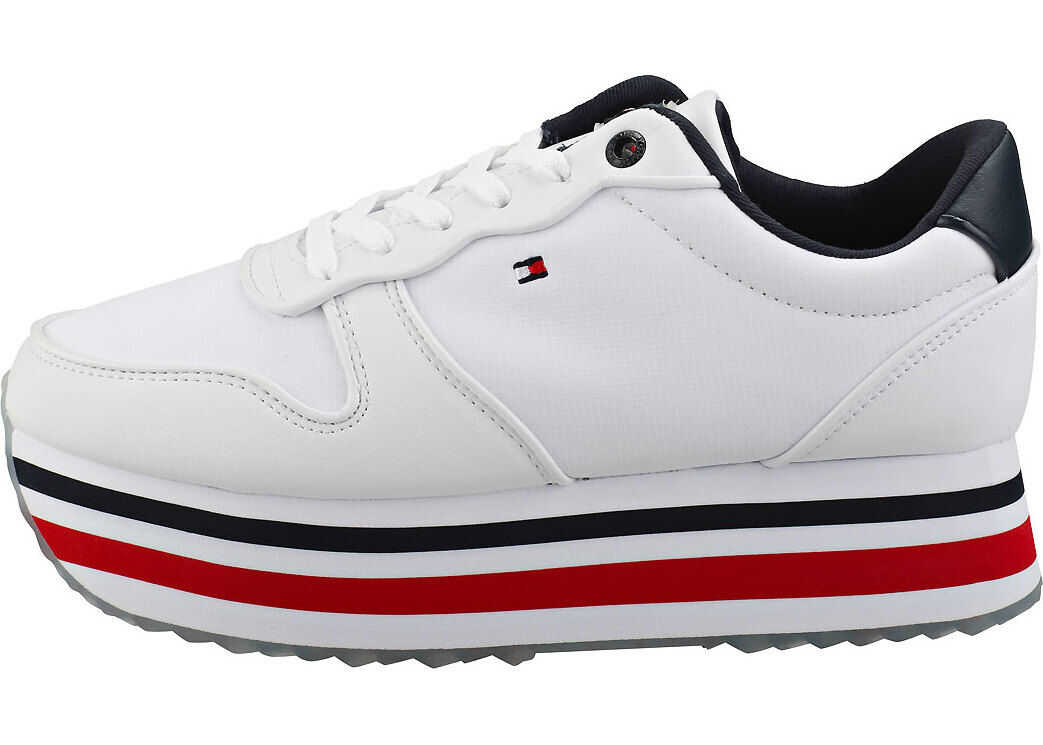 Tommy Hilfiger Piped Flatform Trainers In Red White Blue Red