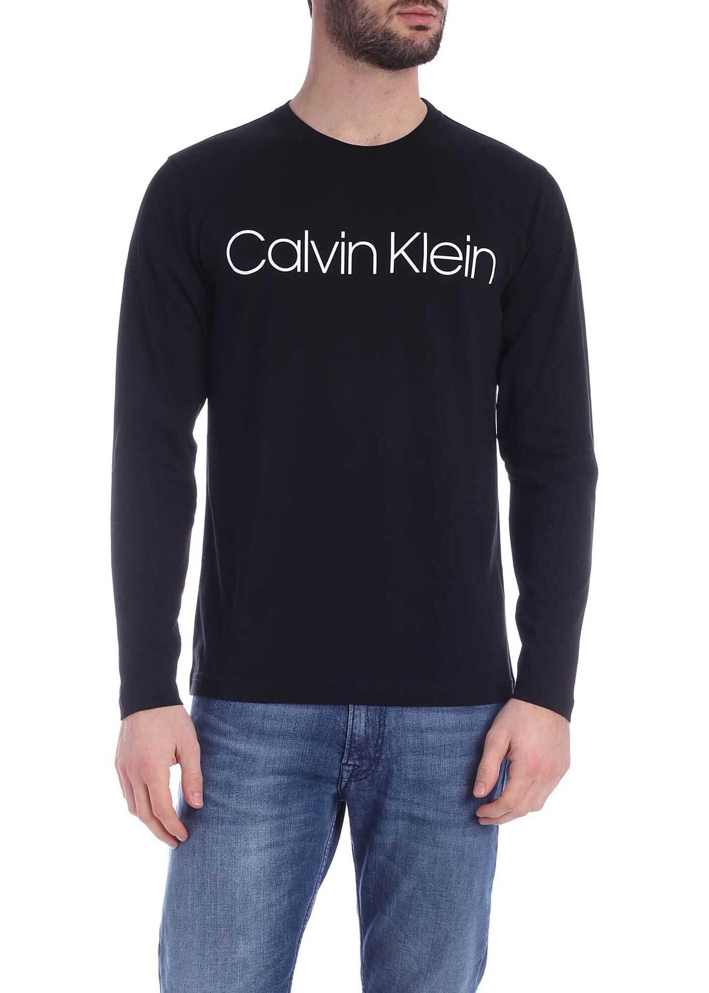 Calvin Klein Long Sleeve Logo T-Shirt In Black Black