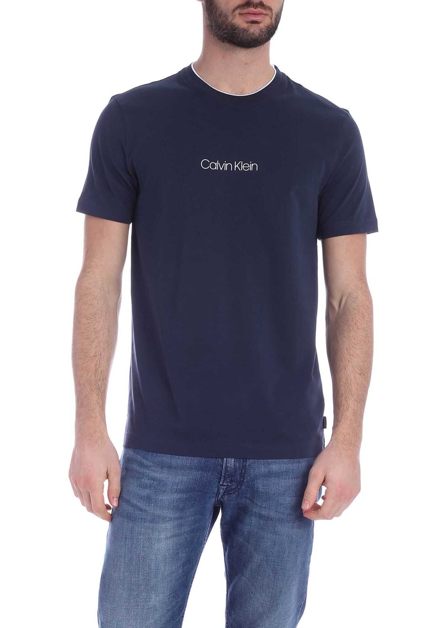 Calvin Klein Contrasting Logo Print T-Shirt In Blue Blue