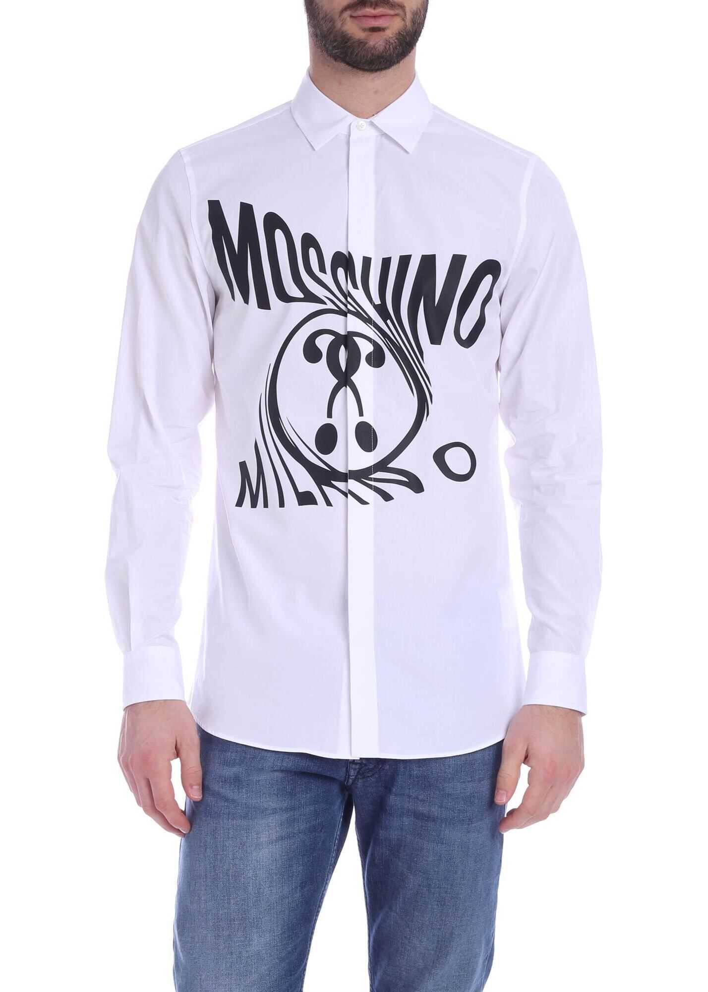 Moschino Logo Distorted Double Question Mark Shirt In White White