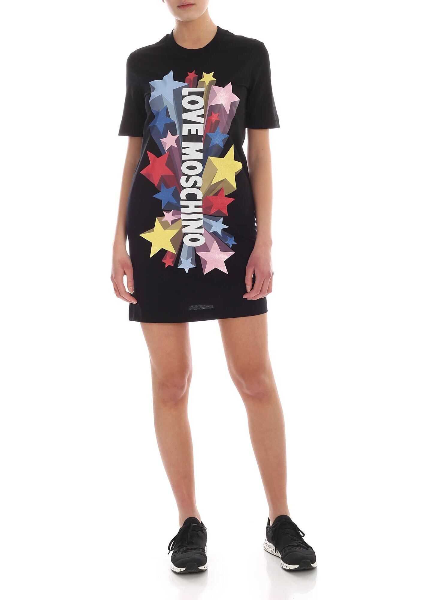 LOVE Moschino Maxi 3D Effect Print Mini Dress In Black Black