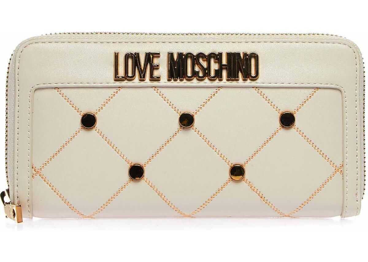 LOVE Moschino Wallet with quilting seams in contrasting color Beige