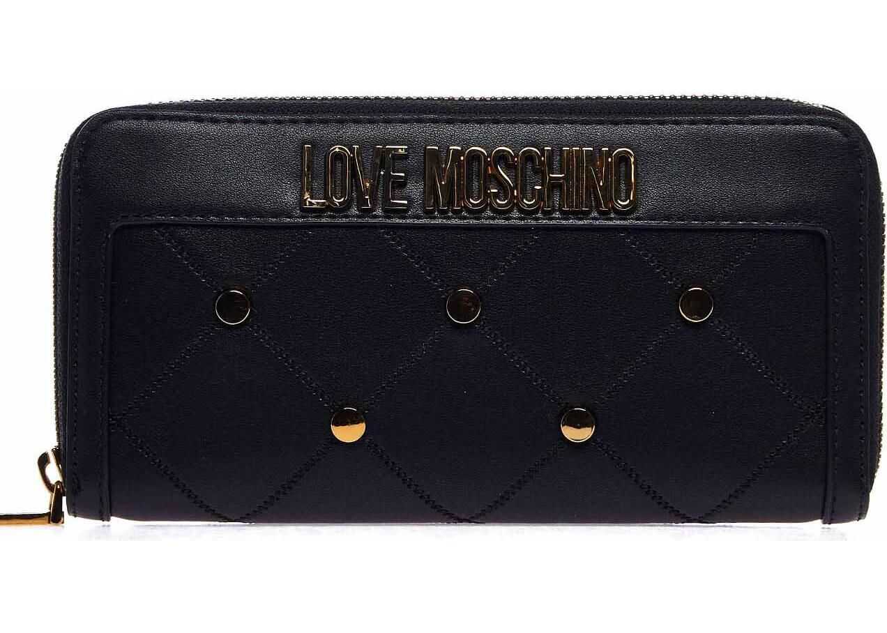 LOVE Moschino Wallet with quilting seams in contrasting color Black