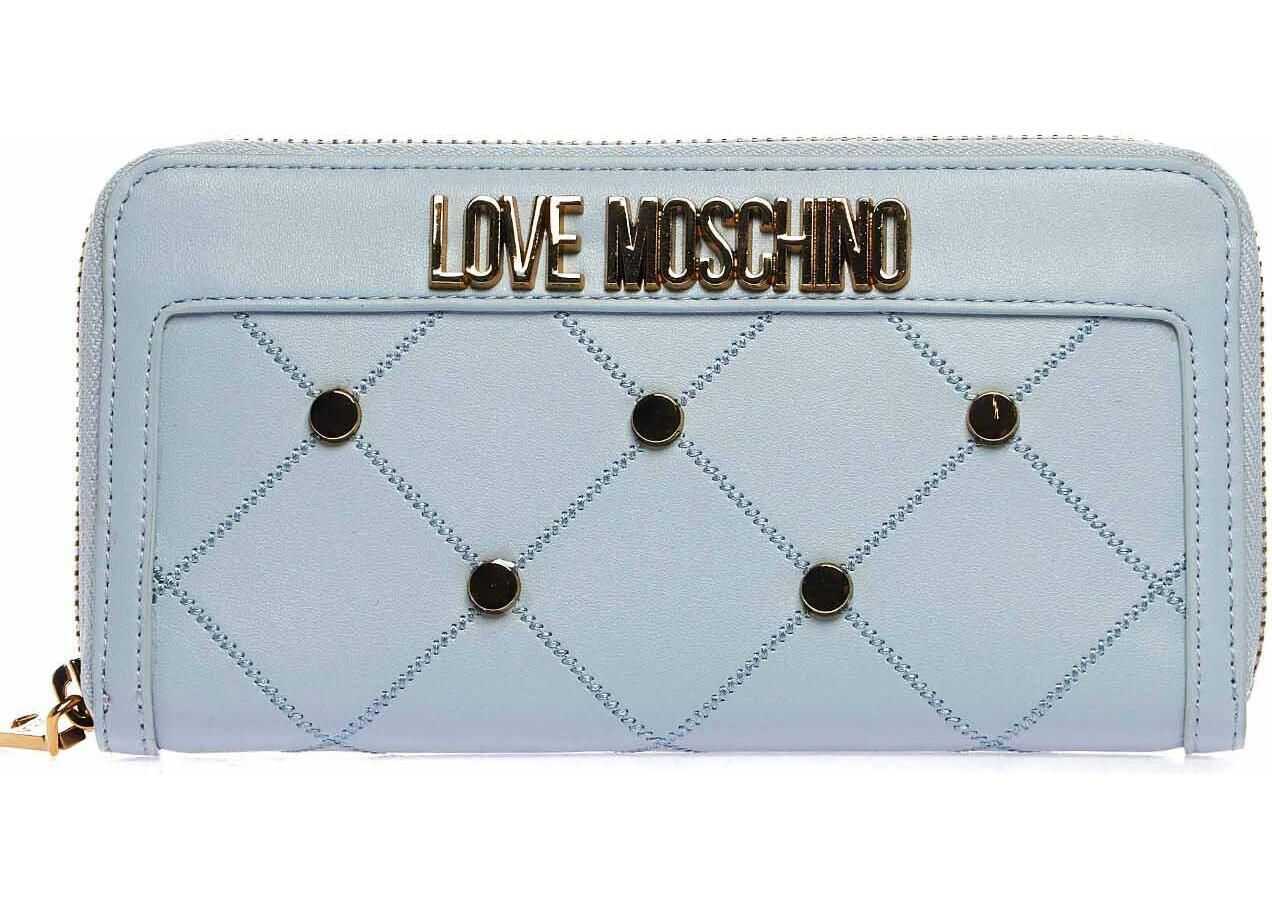 LOVE Moschino Wallet with quilting seams in contrasting color Blue