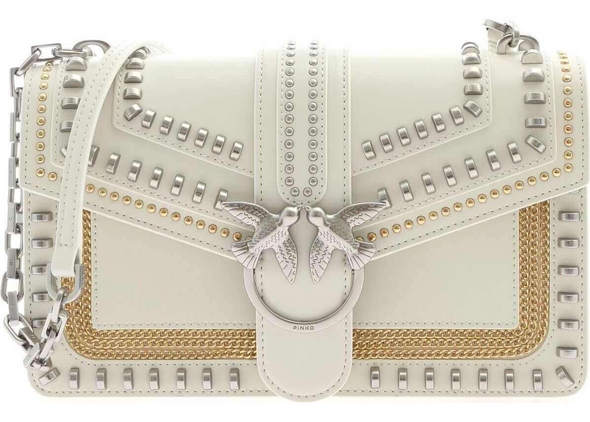 Pinko Love Classic Mix Stud Bag In Ivory Color White