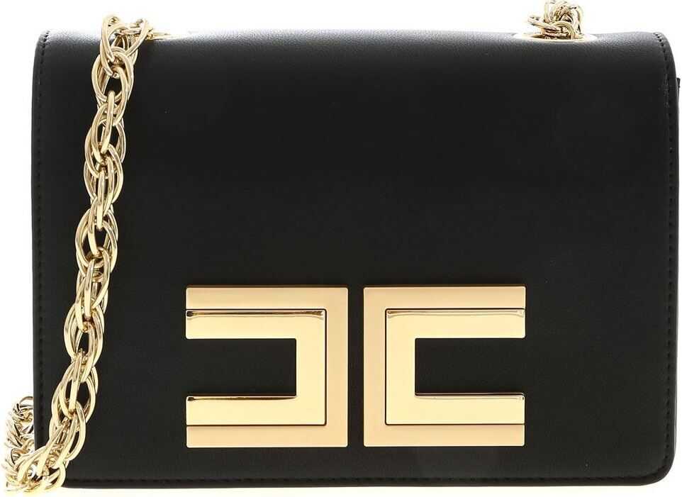Elisabetta Franchi Gold Logo Bag In Black Black