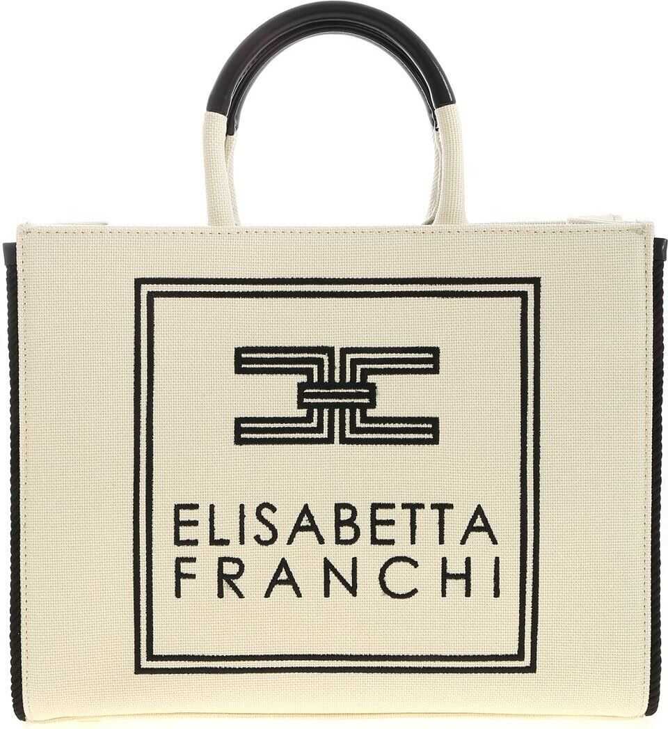 Elisabetta Franchi Canvas Handbag In Cream Color Cream