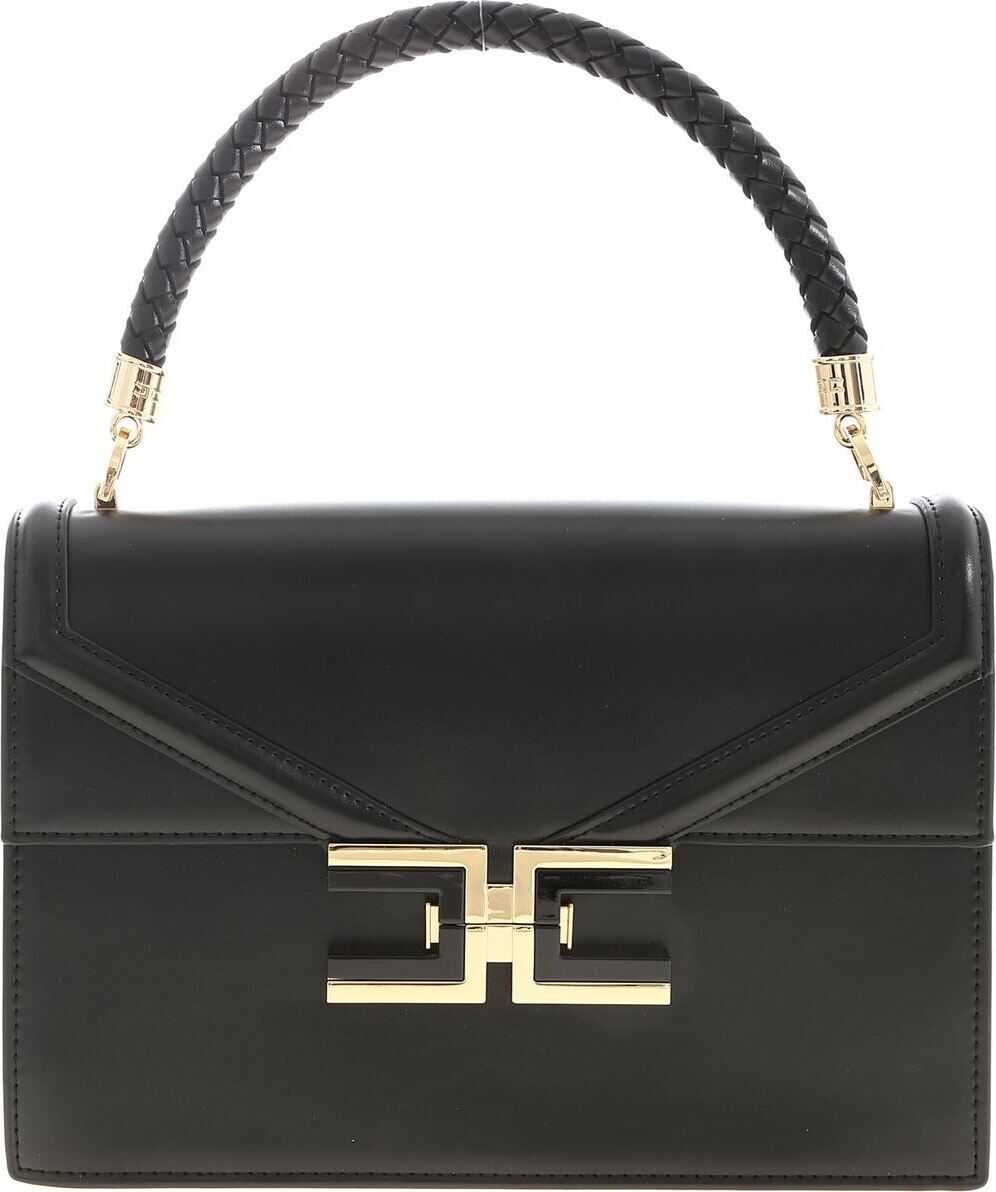 Elisabetta Franchi Metal Logo Shoulder Bag In Black Black