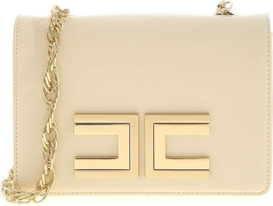 Elisabetta Franchi Gold Logo Bag In Cream Color Cream