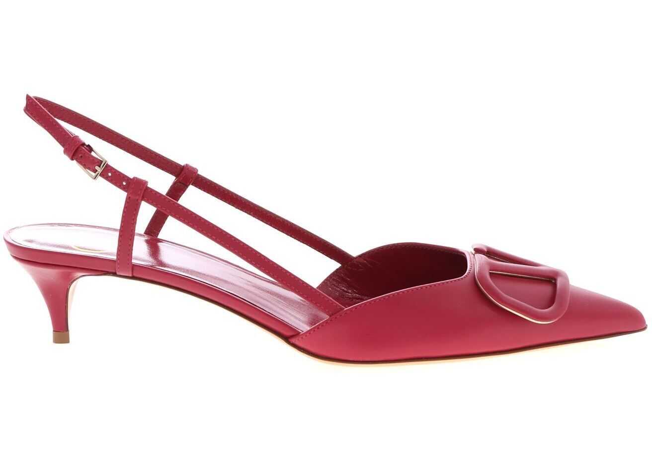 Valentino Garavani Sling Back V Logo In Magenta Color Fuchsia