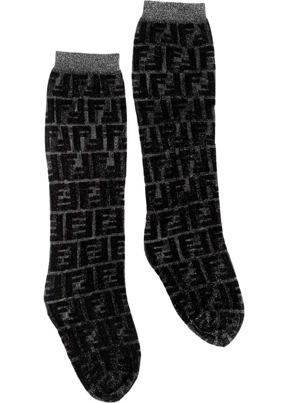 Fendi Metallized Socks With Black Ff Motif Black