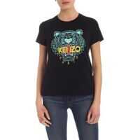 Tricouri Tiger Print Black T-Shirt In Light Blue And Green Femei