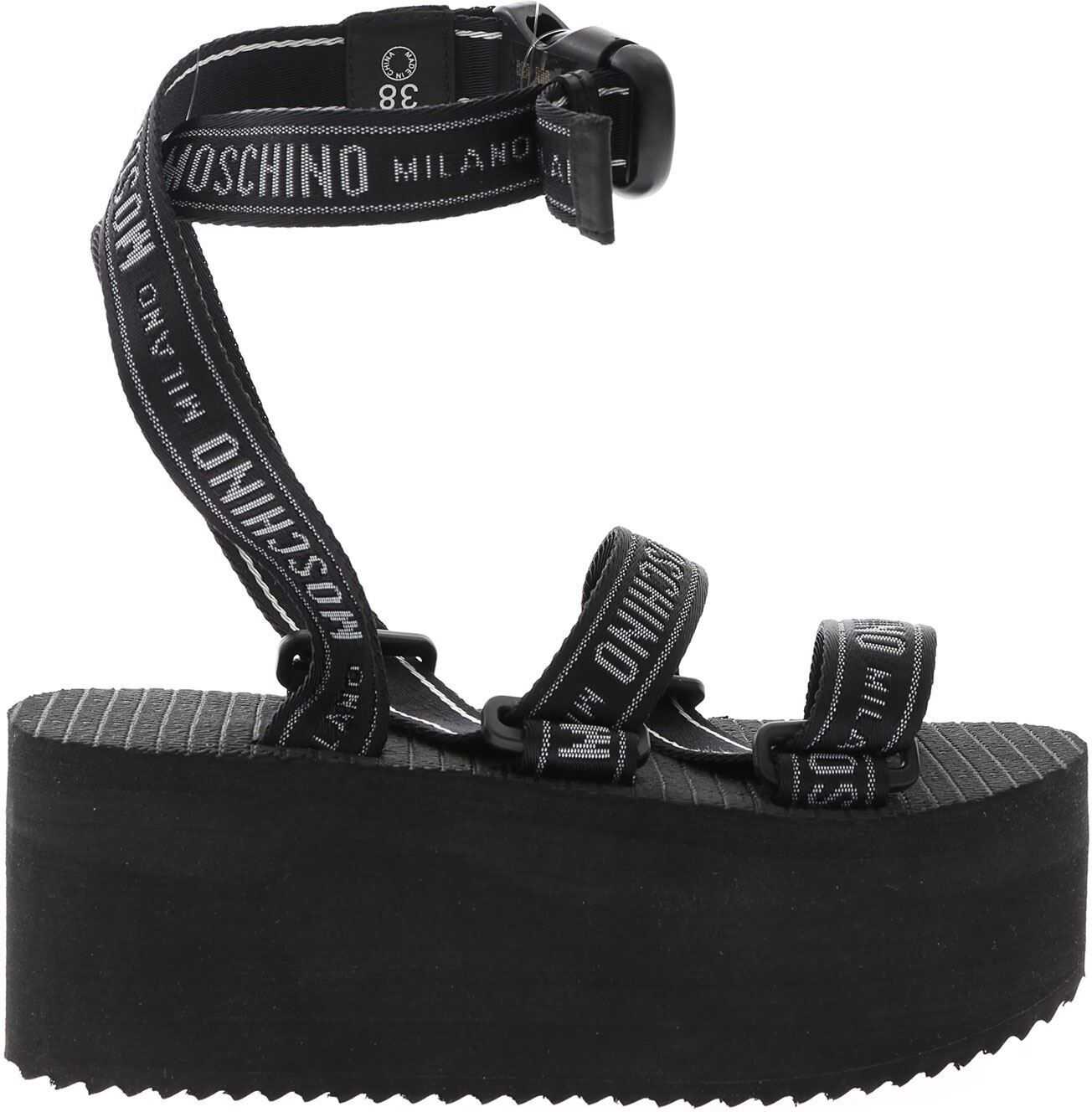 Moschino Logo Tape Wedge Sandals In Black Black
