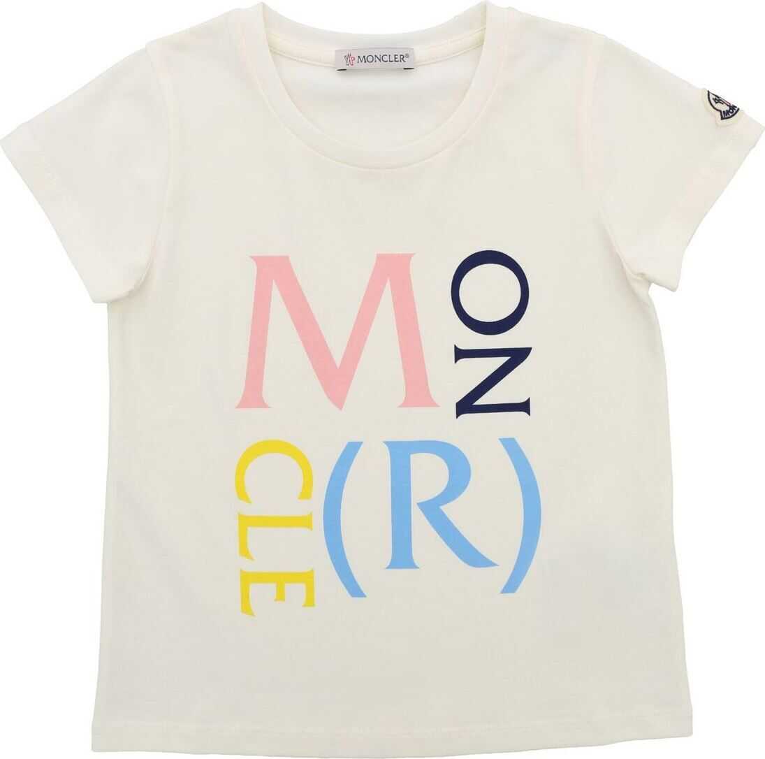 Moncler Kids Multicolor Logot-Shirt In Cream Color Cream