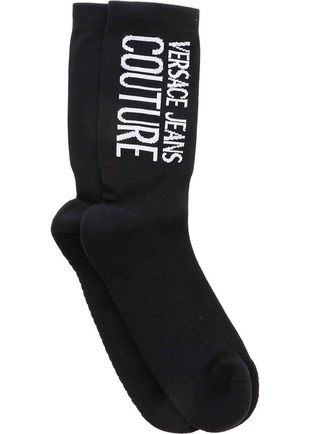 Versace Jeans Couture Vertical Logo Socks In Black Black