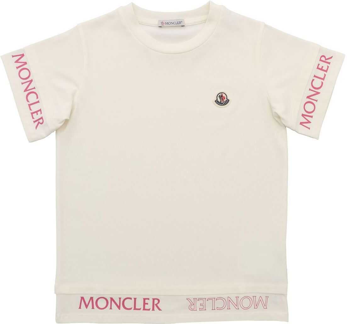 Moncler Kids Logo Details T-Shirt In Cream Color Cream