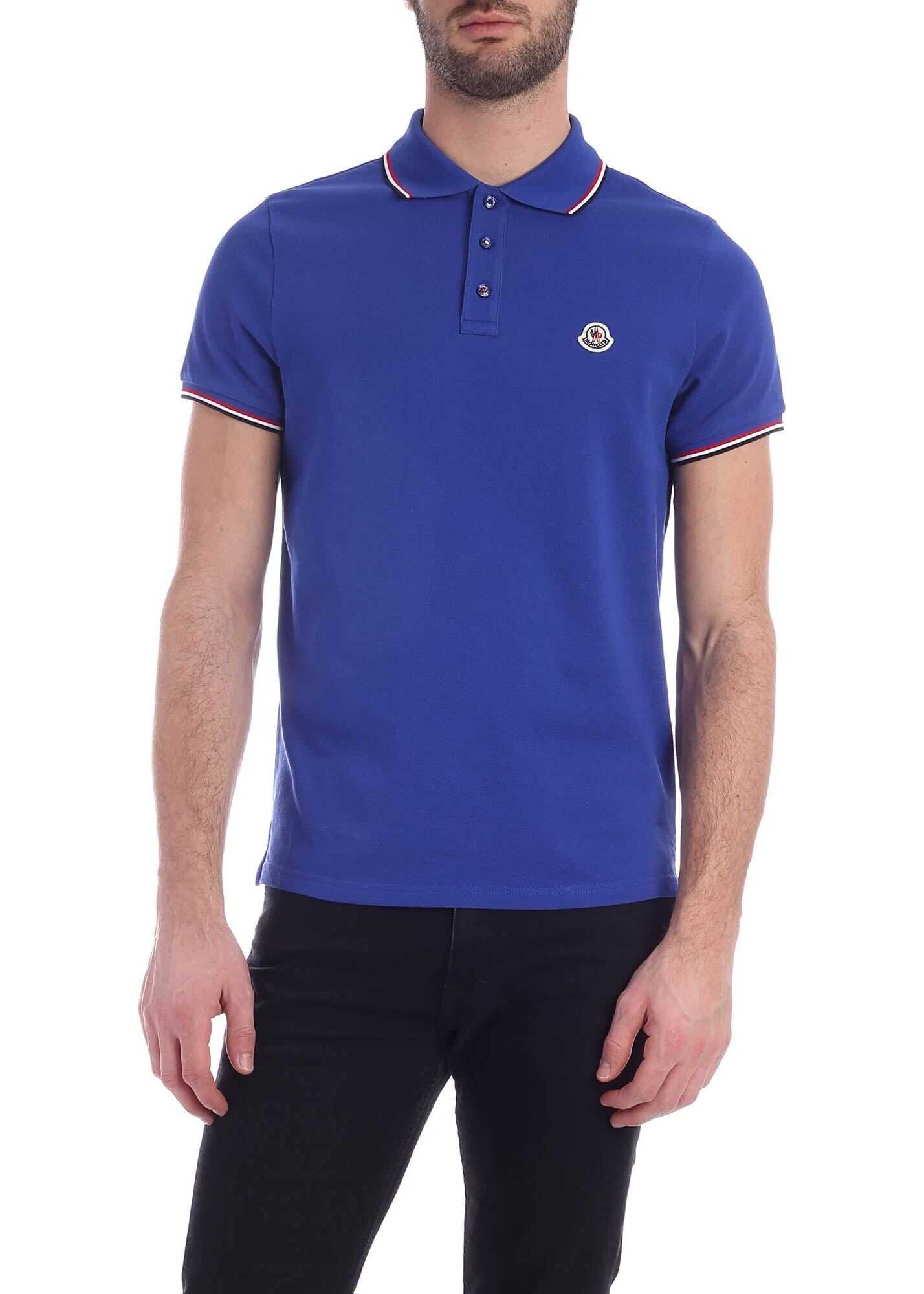 Moncler Logo Patch Polo Shirt In Electric Blue Blue