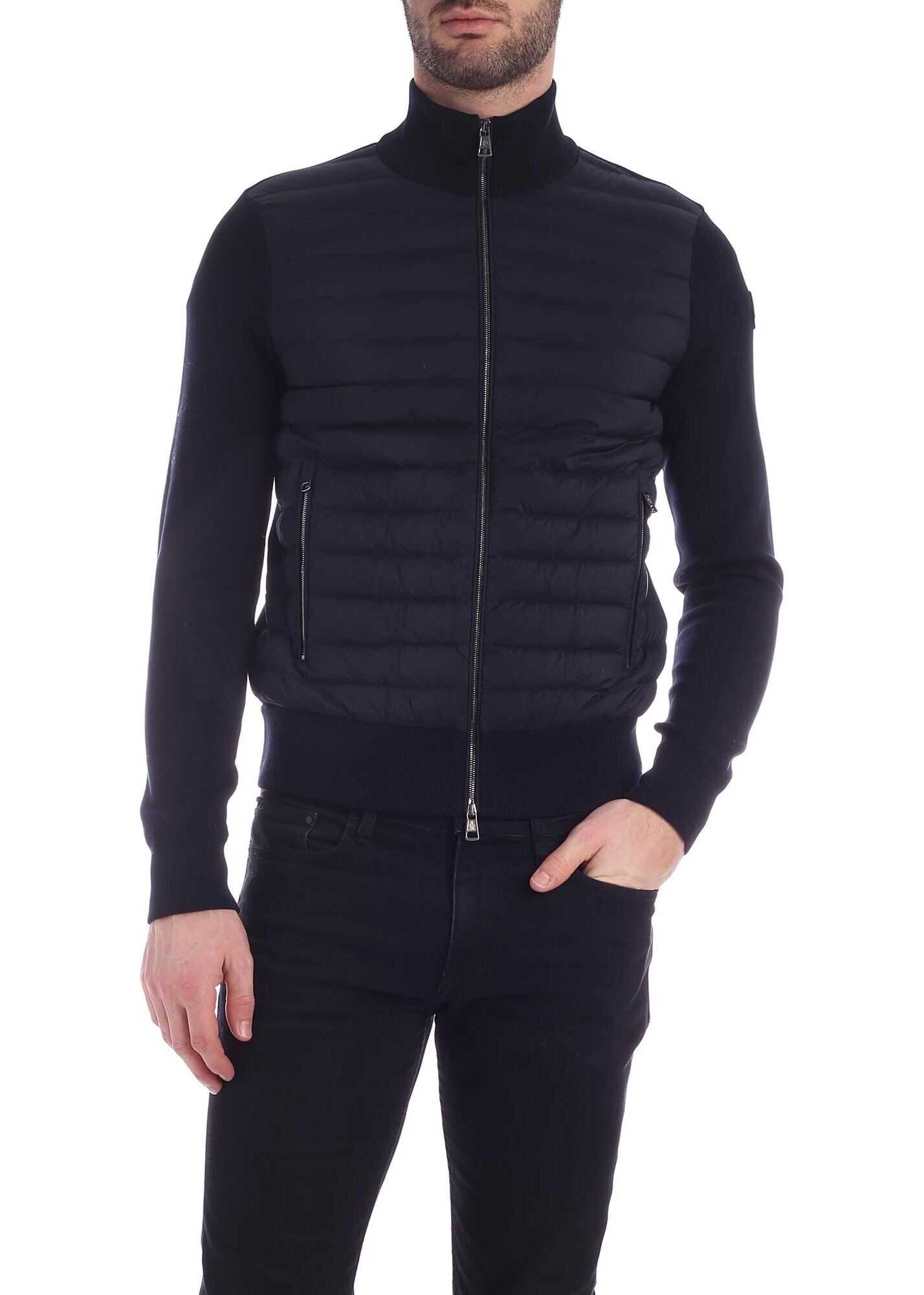 Moncler Quilted Down Jacket Cardigan In Blue Blue
